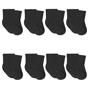 Gerber Kids’ 8-Pack Wiggle-Proof Jersey Crew Socks, Black, 0-6 Months