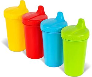 Plaskidy Toddler Sippy Cups – Set of 4 Spill proof Cups for Toddlers 10 Ounce – Kids Sippy Cups with Removeable Silicone Valve Dishwasher Safe BPA Free Brightly Colored Childrens Sippy Drinking Cups