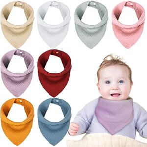 Muslin Baby Bandana Bibs Breathable Baby Drool Bibs, Absorbent Soft Snap Drool Bibs for Baby Girls and Boys, Adjustable Bibs for Newborn 0-24 Months Infant (8 Pieces)