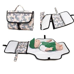 Portable Diaper Changing Pad Built-in Head Cushion Waterproof Baby Diaper Changing Mat Station for Boys Girls with Stroller Hooks (Camouflage)