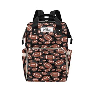 Brown Black Football Diaper Bag Backpack with Name for Men Women Custom Nursing Baby Bags Shoulders Travel Bag Daypack