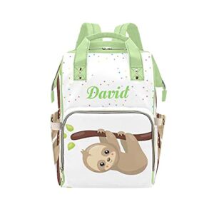 Personalized Funny Sloth Diaper Bag Backpack with Name Custom Mommy Nursing Baby Bags Nappy Bag Casual Travel Daypack for Mom Girl Gifts