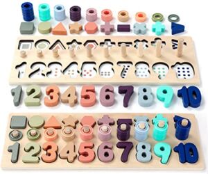 BEKILOLE Wooden Number Puzzle for Toddler Activities – Montessori Toys for Toddlers Shape Sorting Counting Game for Age 3 4 5 Year olds Kids – Preschool Math Learning Toys for Toddlers