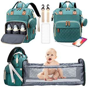 Diaper Bags Backpack With Changing Mat Large Capacity Travel Baby Bags For Dad Mom Multifunction Foldable Waterproof Nappy Diaper Bag with Crib Pacifier Case USB Charging Port Insulated Pockets