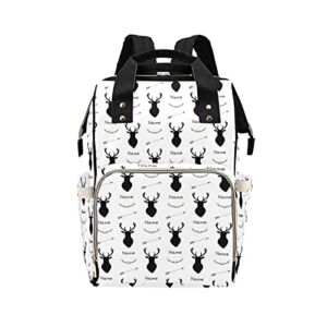 Multi-Function Backpack Diaper Bag Deer Woodland Pattern Personalized with Baby’s Name, Waterproof Maternity Baby Changing Bags Nursing Daypack for Mommy
