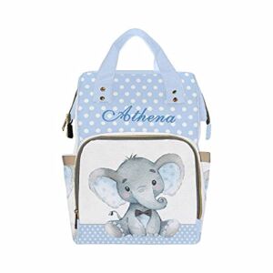 Newcos Personalized Elephant on Dotted Background Diaper Backpack with Custom Name Shoulder Mommy Baby Bag, Multi 42, One Size