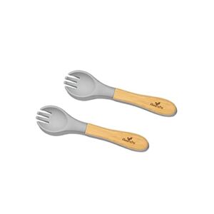 Avanchy Toddler Forks Training Free Bamboo And Silicone Utensils for Babies Kids Children’s Flatware for Self Feeding 2 Pack 5.5 L X 1.25 Grey