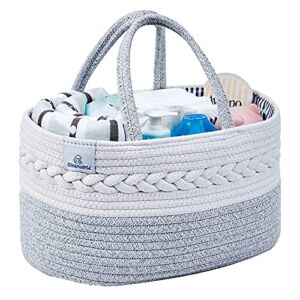 Clearworld Baby Diaper Caddy Organizer – 100% Cotton Rope Nursery Storage Bin for Changing Table and Car,Portable Diaper Caddy Basket for Boys and Girls (Grey)