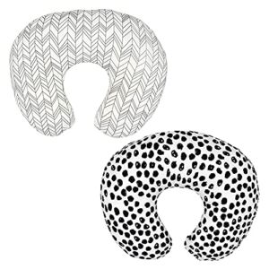 Nursing Pillow Cover 2 Pack for Breastfeeding Pillows 100% Cotton Soft Breastfeeding Nursing Pillow Cover for Moms Baby Boy or Infant (Geometry &Leopard)
