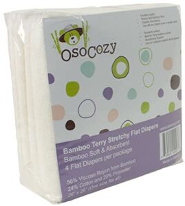 OsoCozy Bamboo Terry Stretchy Flat Cloth Diapers (4 pk) – One Size Fits All 7-25 lbs. 26×26 Inch 1-Layered Cloth Nappies, Stretchy, Soft, Absorbent and Durable.