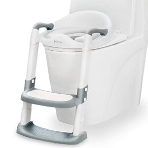 Kylinton® Potty Training Seat with Step Stool Ladder, Foldable Toddler Potty Seat for Toilet 2 in 1 Potty Training Toilet for Kids, Splash Guard Comfotable and Anti-Slip Pad for Boys Girls, Grey