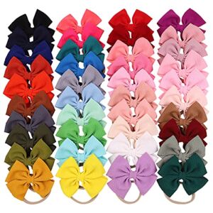 40pcs Baby Girls Hair Bows Headband Nylon Hair Band Elastic Hair Accessories for Kids Infants Toddlers