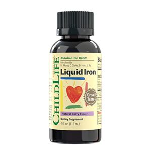 ChildLife Essentials Liquid Iron – Dietary Supplement for Infants, Baby, Kids, Toddlers, Children, and Teens – Natural Berry Flavor, 4 Fluid Ounces