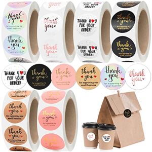 3000pcs Thank You Stickers, Evatage 6 Rolls 1 Inch Thank You Label Stickers for Small Business with 6 Design, Small Business Supplies for Packaging, Envelopes, Gift Wraps and Crafts