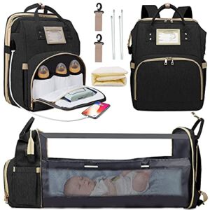 3 in 1 Diaper Bag Backpack with Changing Station, New Born Essentials for Baby Boys Girls Must Haves, Waterproof Mommy Bag with Stroller Hook, Baby Shower Gifts, Travel Bags for Mom Dad Black