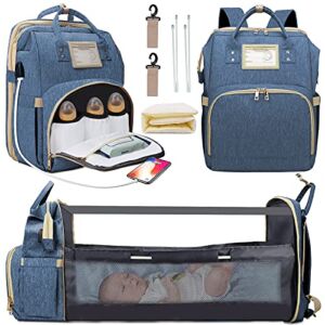 3 in 1 Diaper Bag Backpack with Changing Station, New Born Essentials for Baby Boys Girls Must Haves, Waterproof Mommy Bag with Stroller Hook, Baby Shower Gifts, Travel Bags for Mom Dad Blue…
