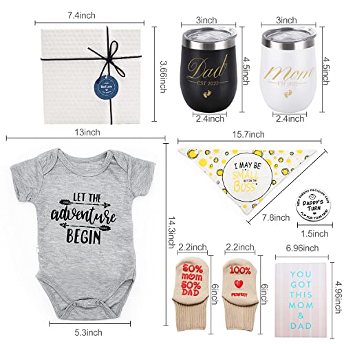 Pregnancy Gifts for First Time Moms Dad, Mommy and Daddy Est 2022 Stainless Steel Wine Tumbler Set with Onesie Baby Socks Drool Bib and Decision Coin – Top New Parents Gifts Idea for Gender Reveal | The Storepaperoomates Retail Market - Fast Affordable Shopping
