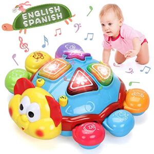 HISTOYE Spanish English Baby Toys with Light Music Juguete Bilingue para Bebes Crawling Bilingual Toys for Babies 12 18 Months Musical Moving Toy for Toddler 1-3 Toy Gift for 1 2 3 Year Old Boy Girl
