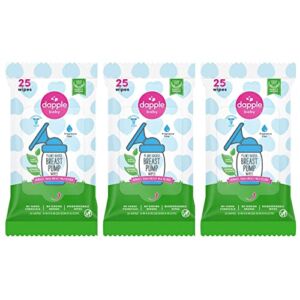 Breast Pump Wipes by Dapple Baby, 25 Count (Pack of 3), Fragrance Free, Plant Based & Hypoallergenic Breast Pump Wipes – Removes Milk Residue, Leaves No Taste – Convenient Wipes Pouch
