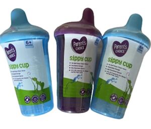 Parent’s Choice Sippy Cup, 6+ Months, 9 oz, (3 Pack: 1purple, 2Blue)