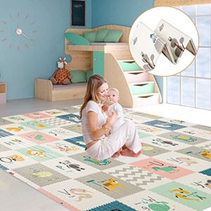 Sensory & Learning Baby Play Mat，Extra Large Baby Crawling mat,Waterproof & Foldable,Reversable Baby Floor Mat (Letter)