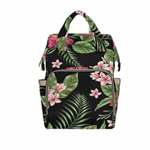 InterestPrint Hawaiian Flower Pink Hibiscus Large Unisex Baby Bags, Multipurpose Travel Back Pack for Moms Dads