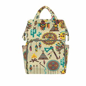 InterestPrint Tribal Indians Native American Aztec Diaper Bag Backpack Women Waterproof Travel Nappy Bag for Baby Care One Size