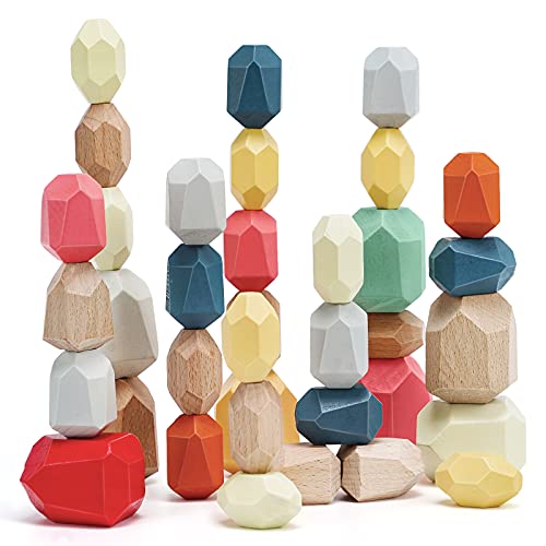 Montessori Toys 36PCS Wooden Stacking Building Blocks, Toddler Educational STEM Fine Motor Skills Sensory Toy, Preschool Learning Games Balancing Stones Wood Rocks Set Gifts for 3 4 5 6 Year Old Kids | The Storepaperoomates Retail Market - Fast Affordable Shopping