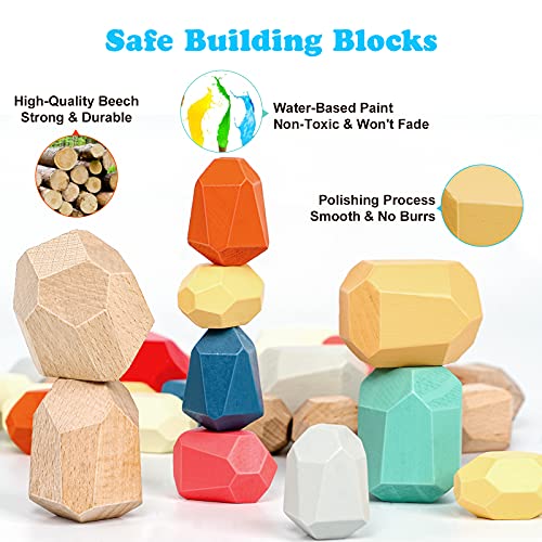 Montessori Toys 36PCS Wooden Stacking Building Blocks, Toddler Educational STEM Fine Motor Skills Sensory Toy, Preschool Learning Games Balancing Stones Wood Rocks Set Gifts for 3 4 5 6 Year Old Kids | The Storepaperoomates Retail Market - Fast Affordable Shopping