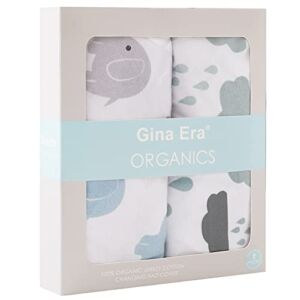 Gina Era Changing Pad Cover, 100% Jersey Knit Organic Cotton Changing Pad Covers, Super Soft and Comfortable, 2 Pack, Diaper Changing Pad Cover for Baby Girl and Boy (Blue)