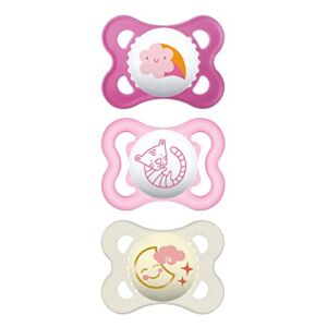 MAM Variety Pack Baby Pacifier, Includes 3 Types of Pacifiers, Nipple Shape Helps Promote Healthy Oral Development, 0-6 Months, Girl, 3 Count (Pack of 1)