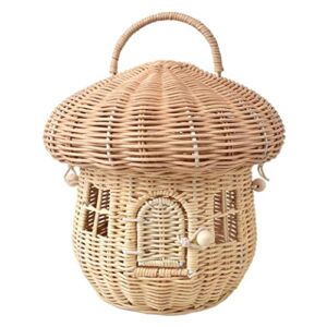 Prettyia Rattan Storage Basket Decorative Woven Basket with Lid, Woven Handles Baskets for Shelf Organizer, Baby Kid Room Decor Box