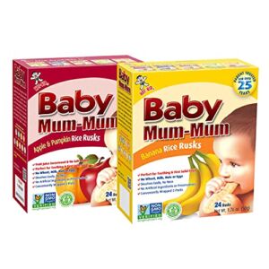 Baby Mum-Mum Rice Rusks, 2 Flavor Variety Pack, 24 Pieces (Pack of 6): Banana, and Apple Flavor 3 Each Gluten Free, Allergen Free, Non-GMO, Rice Teether Cookie