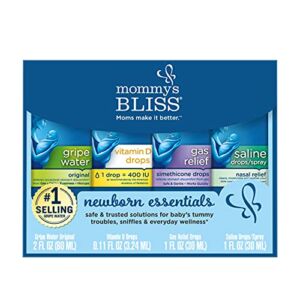 Mommy’s Bliss Newborn Essentials Gift Set, Includes Gripe Water, Baby Vitamin D Drops, Baby Gas Drops, and Gentle Saline Drops/Spray