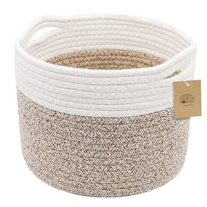 Small Rope Basket small Round Woven Basket With Handle 9.5×9.5×7.1 in Cute Cotton Basket Nursery Shelf Small Storage Basket Stitching Brown Beige Mixed Design Style 8.2L