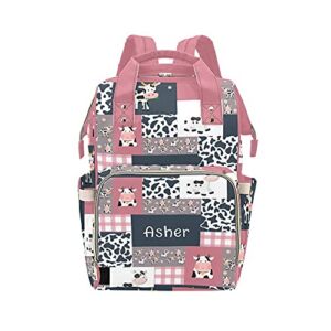 Yeshop Cute Cow Print Personalized Diaper Bag Backpack Tote with Name,Custom Travel Nappy Mommy for Baby Girl Boy Gift, 10.83 * 6.69* 15