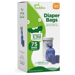 Disposable Diaper Pail Refills Compatible with Ubbi Diaper Pail | Diaper Pail Refill Bags made with Recycled Material | Fresh Powder Scent for Odor Control | Disposable Diaper Trash Bags (75 Count)