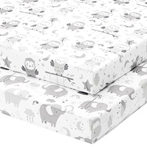 Pack and Play Sheets Fitted – Compatible with Graco Pack n Play Playard Crib and Other 27 x 39 Inch Playpen Mattress – Snuggly Soft 100% Jersey Cotton – 2 Pack Play Yard Sheet Set for Boys & Girls