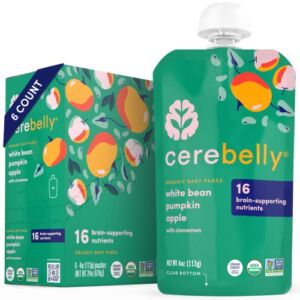 Cerebelly Baby Food Pouches – White Bean Pumpkin Apple (4 oz, Pack of 6) Toddler Snacks – 16 Brain-supporting Nutrients from Superfoods – Healthy Snacks, Gluten-Free, BPA-Free, Non-GMO, No Added Sugar