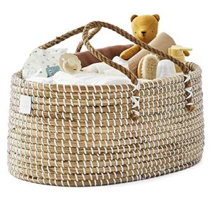 BEBE BASK Baby Diaper Caddy Organizer — Handmade Organic Seagrass — Luxury Diaper Caddy Basket — Cute Diaper Caddy for Baby Girl & Diaper Caddy for Baby Boy