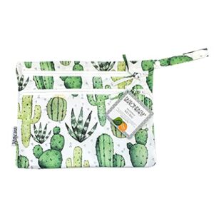 BapronBaby Desert Cactus Wet Dry Bag – Waterproof Two Zipper Pocket – Reusable for Mealtime, Diapers, Stroller, Snacks, Swimsuits – Machine Washable – 11″ x 9″