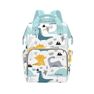Yeshop Cute Dinosaur Personalized Diaper Bag Backpack Tote with Name,Custom Travel Nappy Mommy for Baby Girl Boy Gift, 10.83 * 6.69* 15