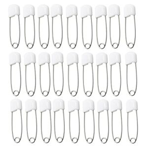 ARTCXC 1Box(100Pcs) White 55mm/ 2.2 Inch Safety Pins Plastic Head Stainless Steel Diaper Pins Safety Locking Cloth Diaper Nappy Pins