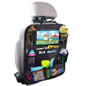 Car Backseat Organizer with Touch Screen Tablet Holder + 9 Storage Pockets Kick Mats Car Seat Back Protectors Great Travel Accessories for Kids and Toddlers by KNUVSA (PACK 1)