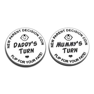 New Dad Mom Gifts Funny Decision Making Coin, New Baby Gift for Parent Mummy Daddy Pregnancy Women First Time to be Moms Dads Mother’s Day Father’s Day Gifts Double Sided