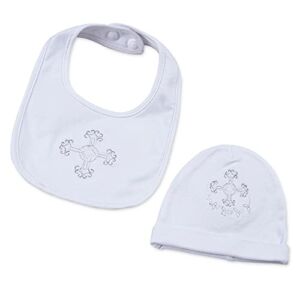 Booulfi Baptism Bib White Bibs for Baby Boys Girls Toddler Teething Bibs and Hat Set with Embroidered Cross Baptism Decorations for Baby Boy