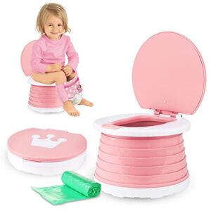 Portable Potty for Toddler Travel – Travel Potties Foldable Training Toilet Travel Potty Chair for Toddler Baby Kids Travel Potty Seat Indoor and Outdoor Pink