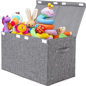 Large Toy Box Chest with Lid, Collapsible Sturdy Toy Storage Organizer Boxes Bins Baskets for Kids, Boys, Girls, Nursery, Playroom, 25″x13″ x16″ (Linen Gray)