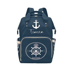 Nautical Anchor Diaper Bags with Name Waterproof Mummy Backpack Nappy Nursing Baby Bags Gifts Tote Bag for Women Men