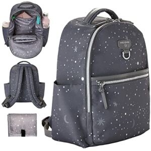 TWELVElittle Tiny Go Backpack Diaper Bag – Small Backpack Diaper Bag with Changing Pad, Multiple Insulated Pockets in Grey Twinkle